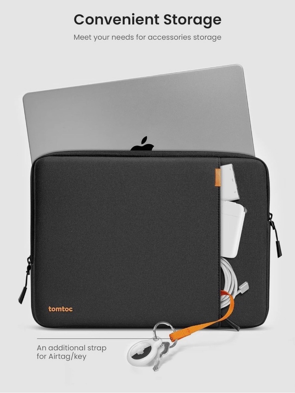 Tomtoc Black 13" Tablet Sleeve with Front Accessory Pocket